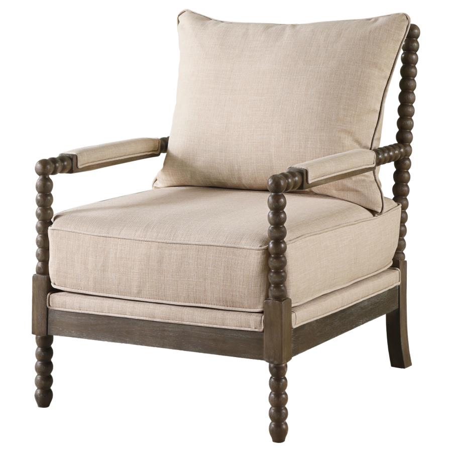 Blanchett Upholstered Bobbin Accent Chair Beige and Distressed Brown view 4