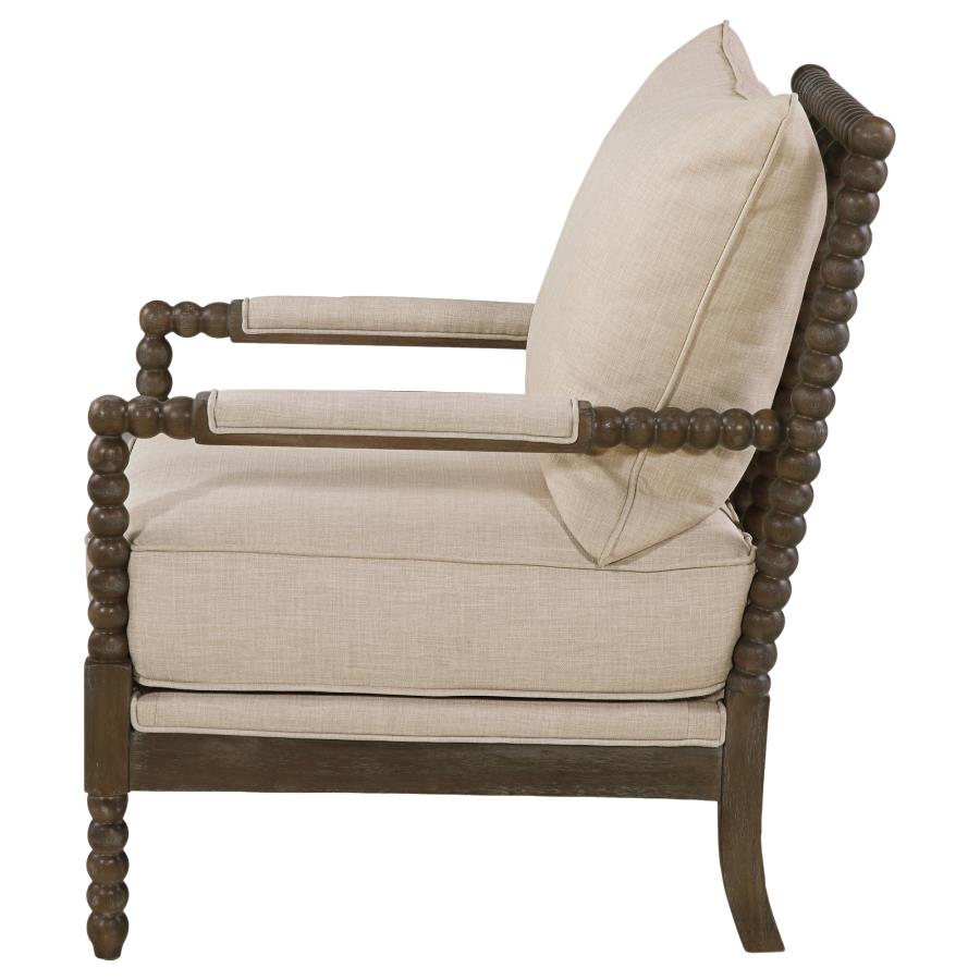 Blanchett Upholstered Bobbin Accent Chair Beige and Distressed Brown view 5
