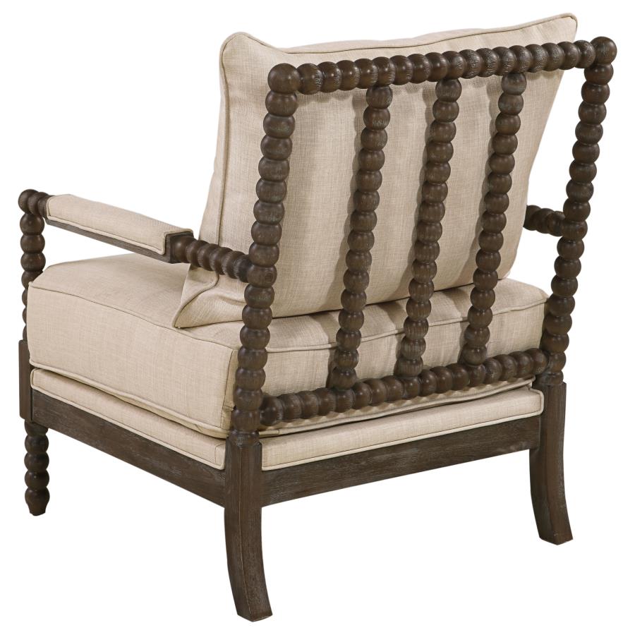 Blanchett Upholstered Bobbin Accent Chair Beige and Distressed Brown view 6