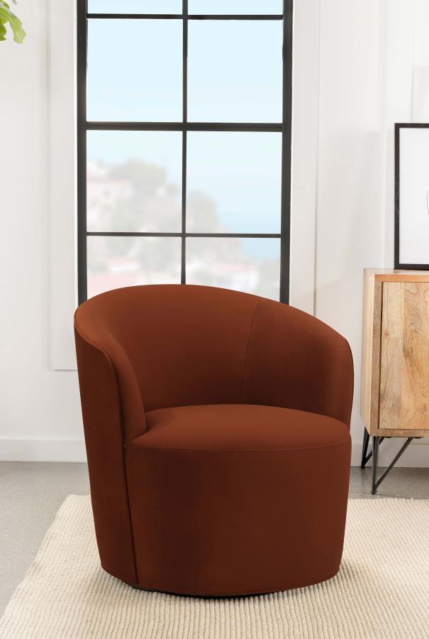 Joyce Upholstered Barrel Back Swivel Chair Burnt Orange view 2