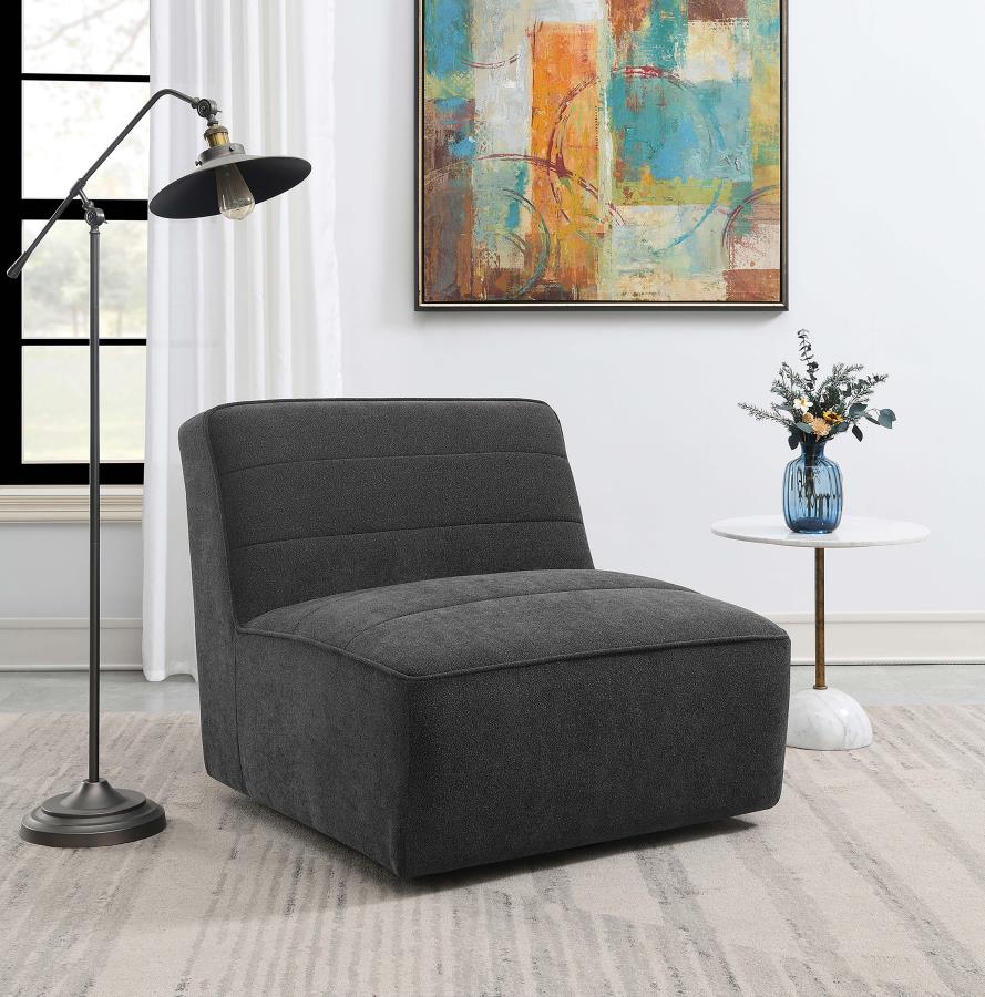 Cobie Upholstered Armless Swivel Chair Dark Charcoal view 2