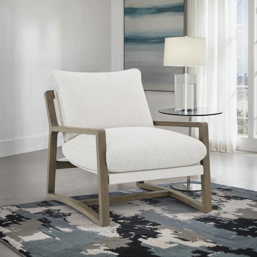 Geneva Boucle Upholstered Wood Arm Accent Chair Sand view 2