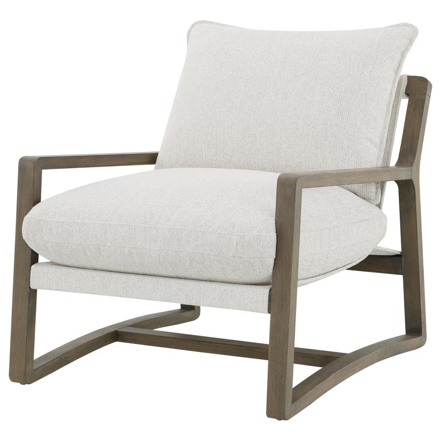 Geneva Boucle Upholstered Wood Arm Accent Chair Sand view 4