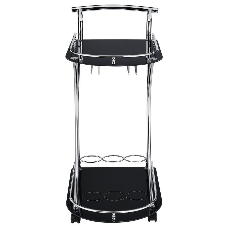 Elfman 2-tier Glass Shelf Metal Bar Cart Black and Chrome view 3