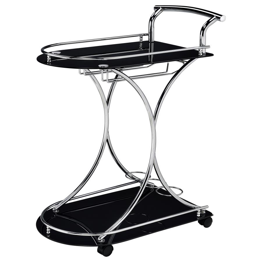 Elfman 2-tier Glass Shelf Metal Bar Cart Black and Chrome view 4