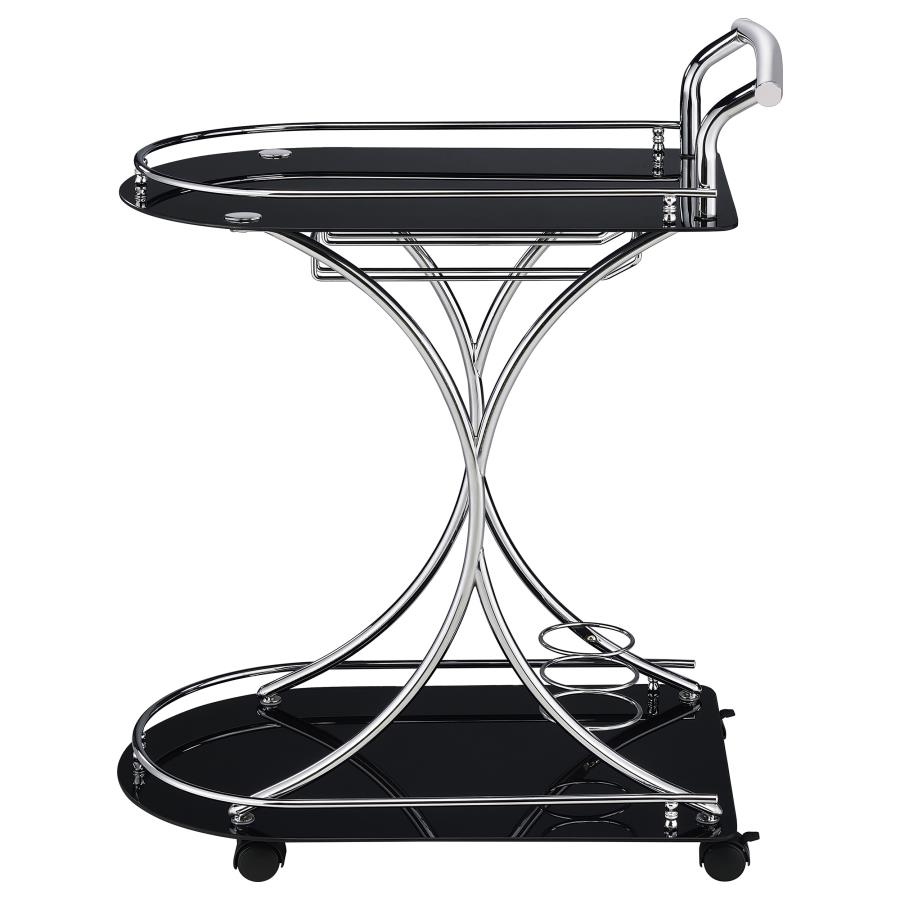 Elfman 2-tier Glass Shelf Metal Bar Cart Black and Chrome view 5
