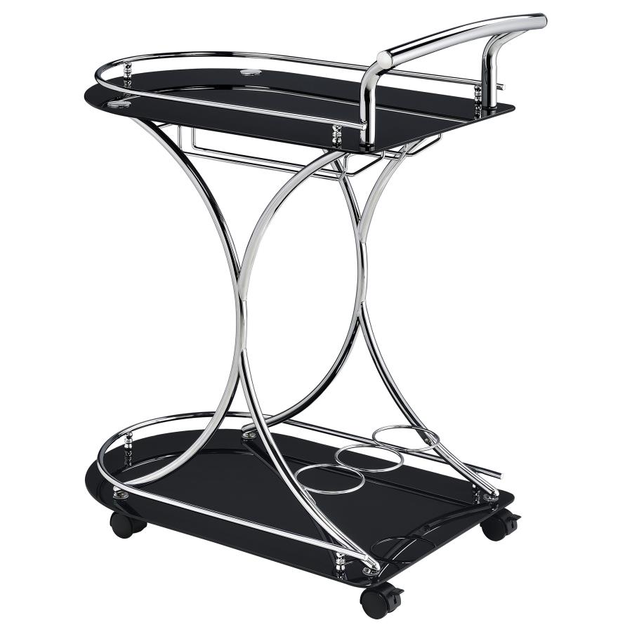Elfman 2-tier Glass Shelf Metal Bar Cart Black and Chrome view 6