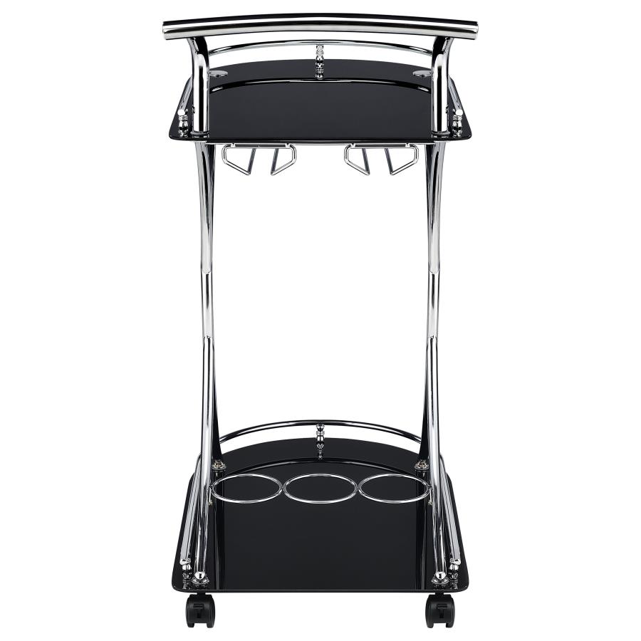 Elfman 2-tier Glass Shelf Metal Bar Cart Black and Chrome view 7