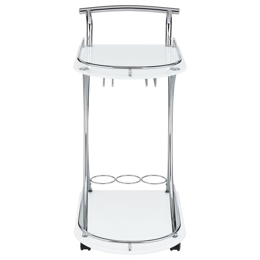 Elfman 2-tier Glass Shelf Metal Bar Cart White and Chrome view 3