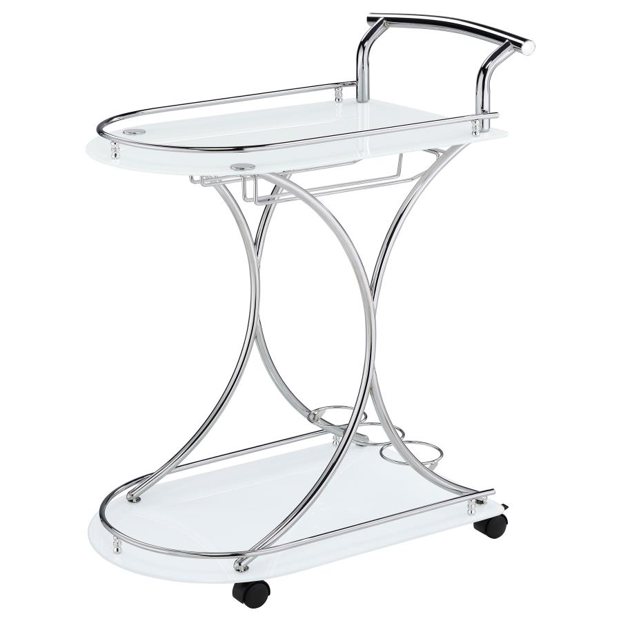 Elfman 2-tier Glass Shelf Metal Bar Cart White and Chrome view 4