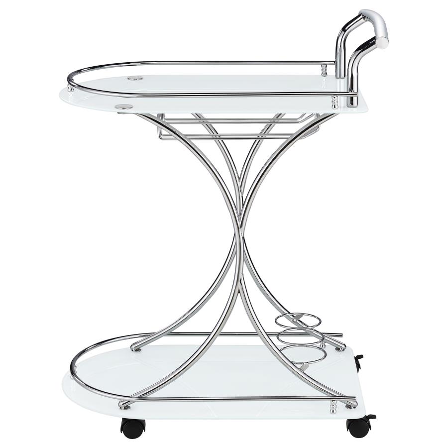 Elfman 2-tier Glass Shelf Metal Bar Cart White and Chrome view 5