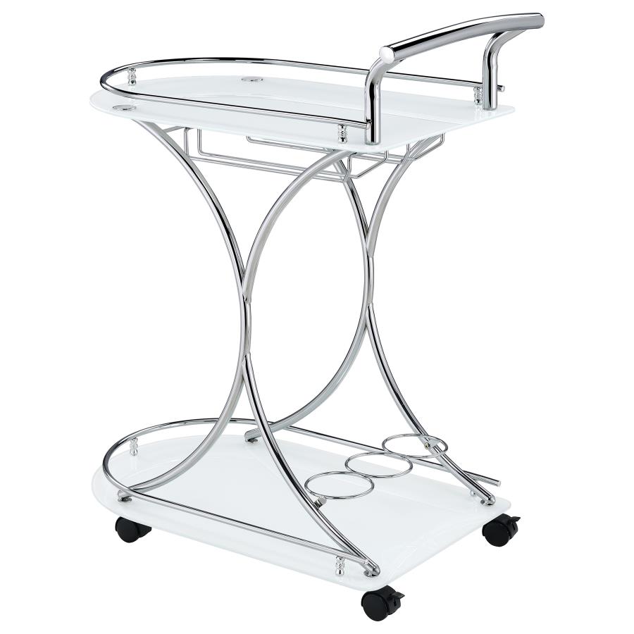 Elfman 2-tier Glass Shelf Metal Bar Cart White and Chrome view 6