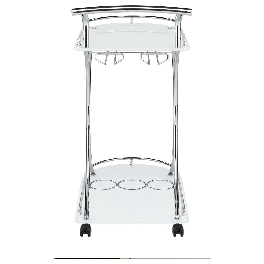 Elfman 2-tier Glass Shelf Metal Bar Cart White and Chrome view 7