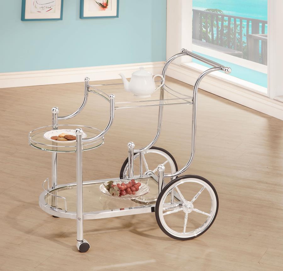 Sarandon 3-tier Glass Shelf Metal Bar Cart Chrome view 2