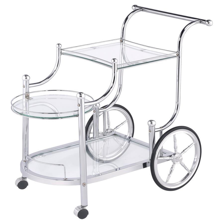 Sarandon 3-tier Glass Shelf Metal Bar Cart Chrome view 4