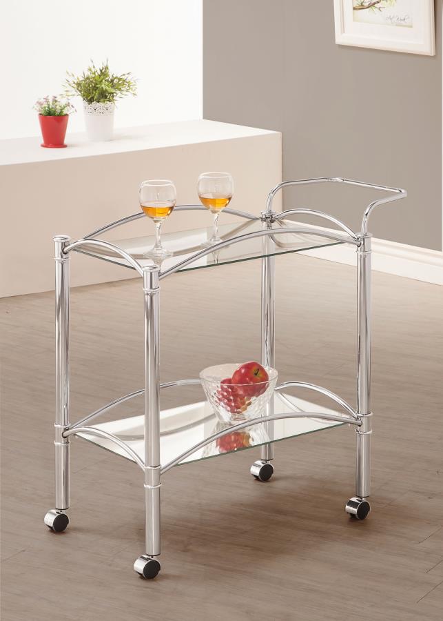 Shadix 2-tier Rectangular Glass Shelf Metal Bar Cart Chrome view 2