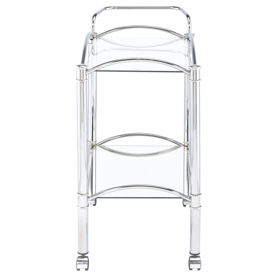 Shadix 2-tier Rectangular Glass Shelf Metal Bar Cart Chrome view 3