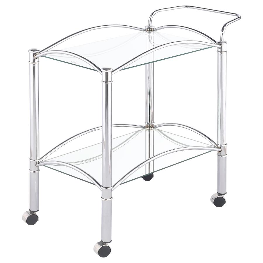 Shadix 2-tier Rectangular Glass Shelf Metal Bar Cart Chrome view 4