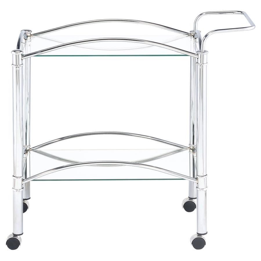 Shadix 2-tier Rectangular Glass Shelf Metal Bar Cart Chrome view 5