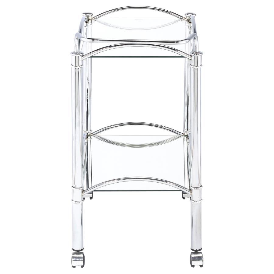 Shadix 2-tier Rectangular Glass Shelf Metal Bar Cart Chrome view 6