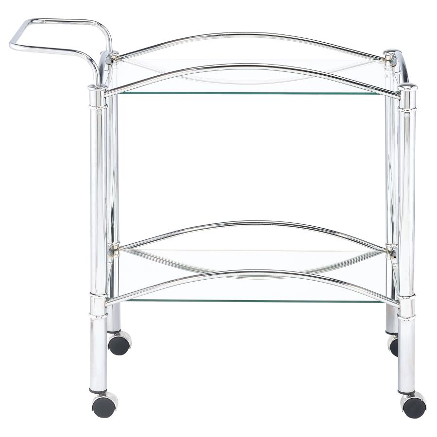 Shadix 2-tier Rectangular Glass Shelf Metal Bar Cart Chrome view 7