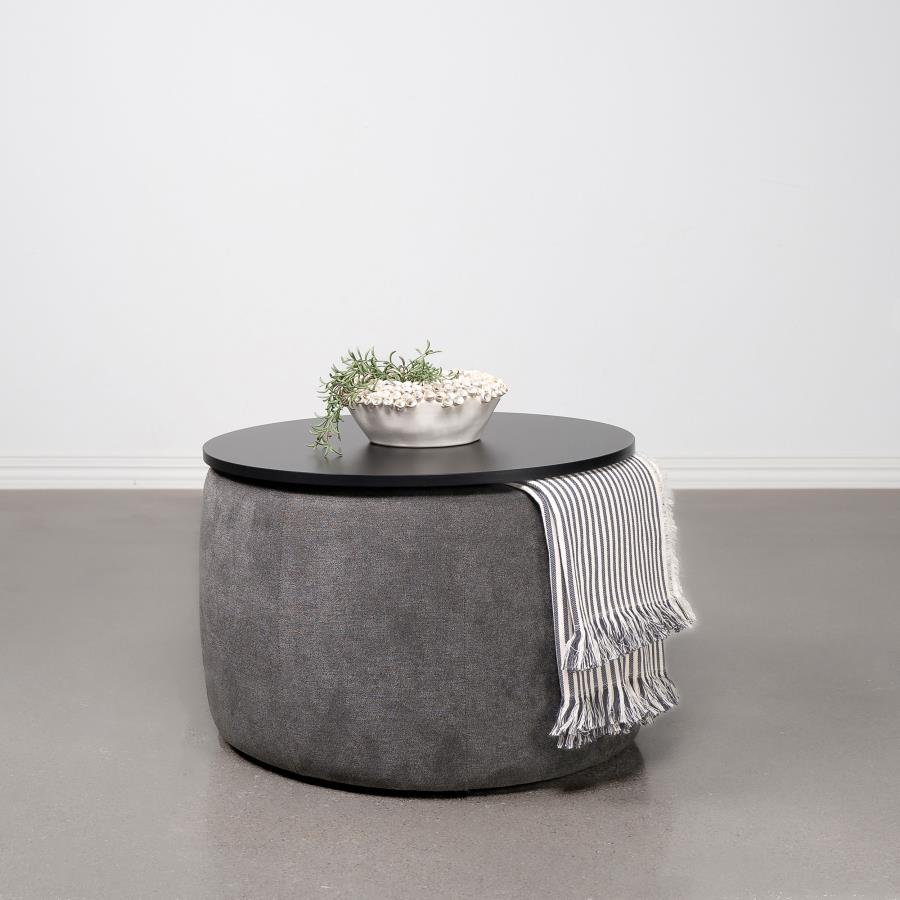 Tesoro Round Upholstered Lift Top Storage Ottoman Grey view 2