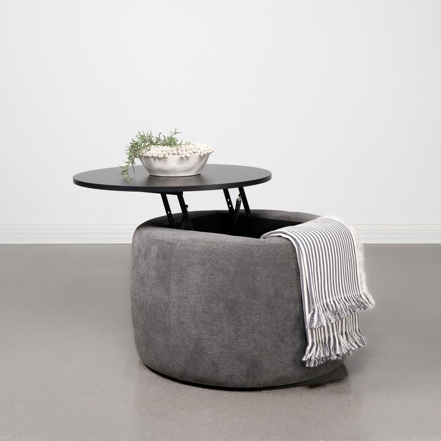 Tesoro Round Upholstered Lift Top Storage Ottoman Grey view 3