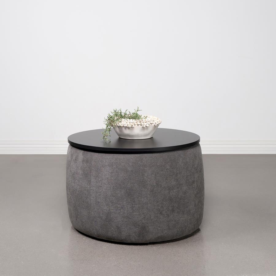 Tesoro Round Upholstered Lift Top Storage Ottoman Grey view 4