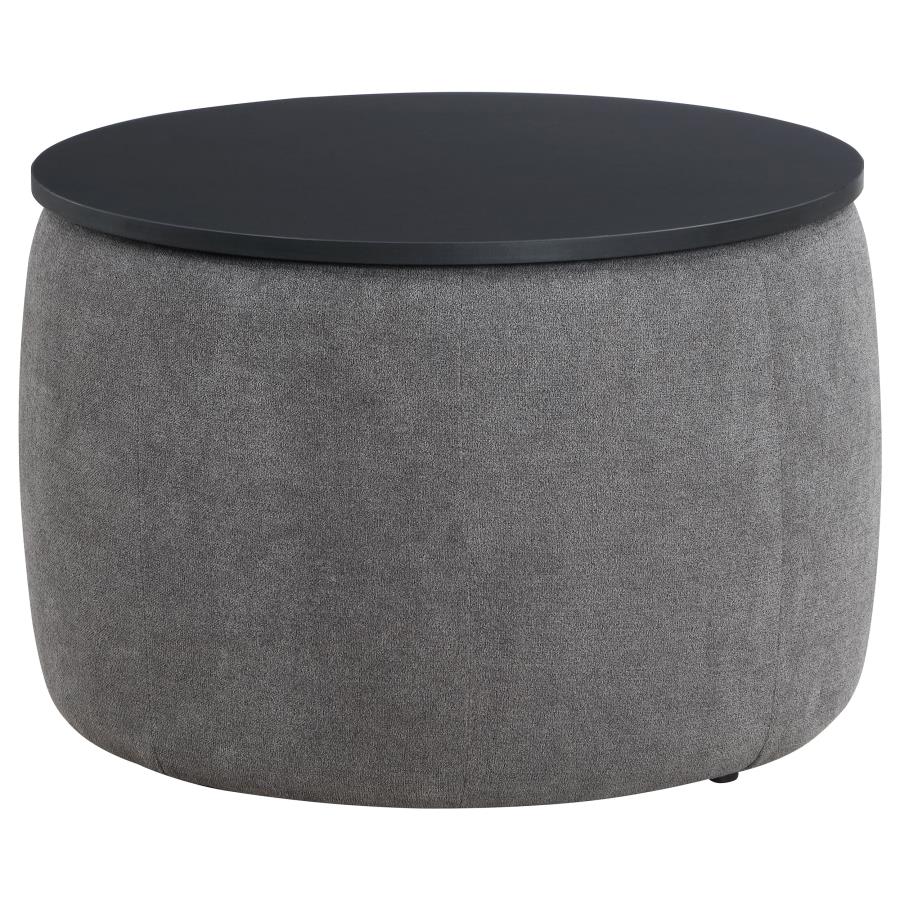 Tesoro Round Upholstered Lift Top Storage Ottoman Grey view 5