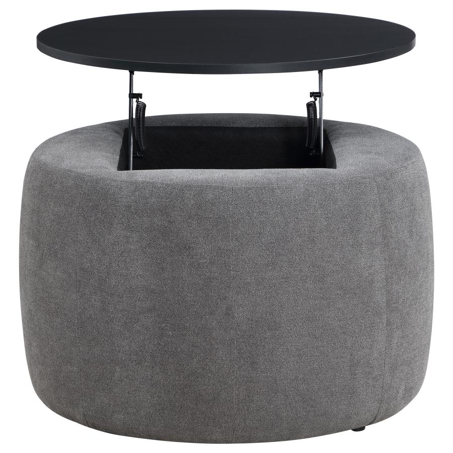 Tesoro Round Upholstered Lift Top Storage Ottoman Grey view 6