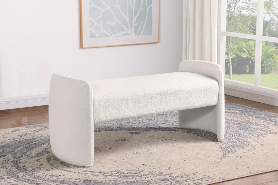 Peoria Velvet Upholstered Accent Bench Ivory view 2