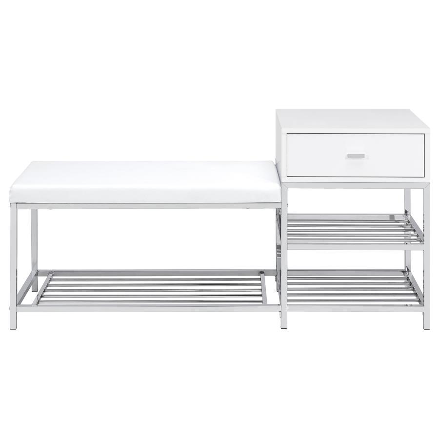 Siega 1-Drawer Shoe Storage Entryway Bench White High Gloss and Chrome view 4