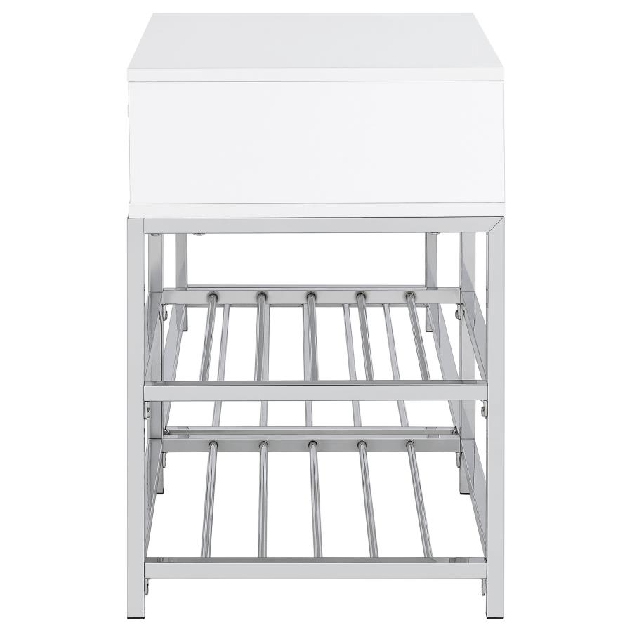 Siega 1-Drawer Shoe Storage Entryway Bench White High Gloss and Chrome view 5