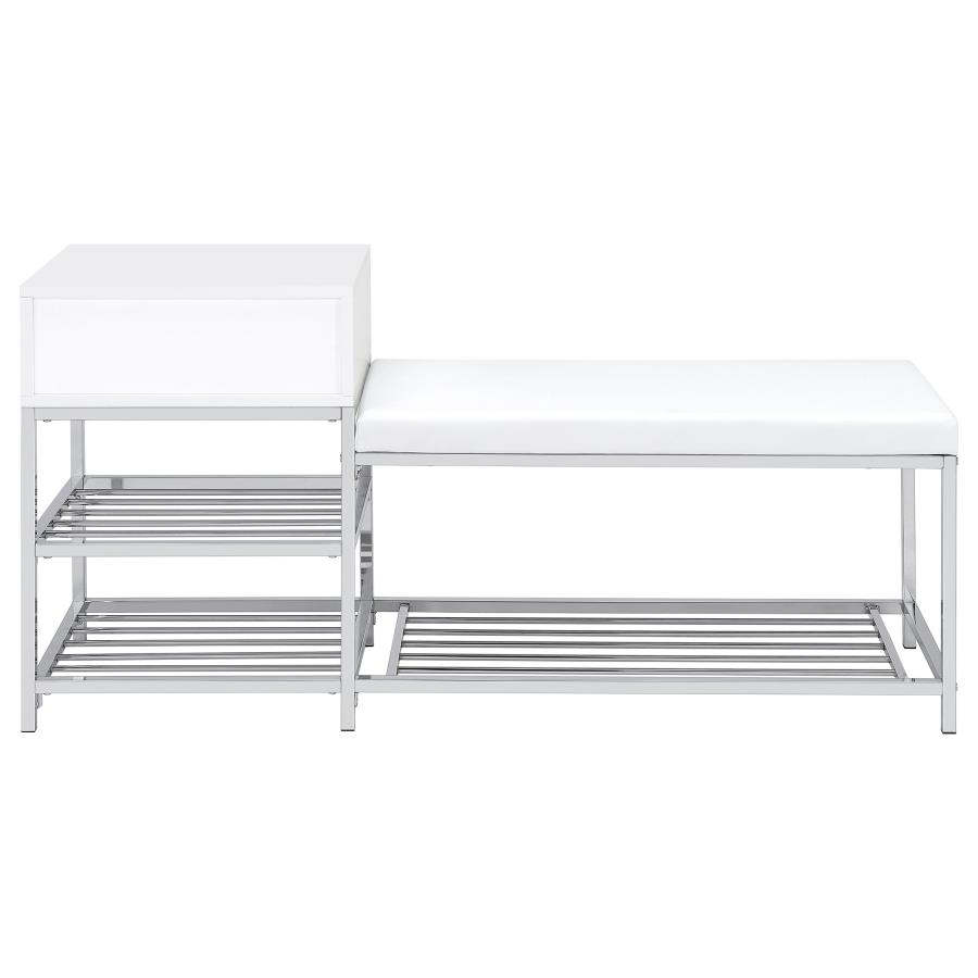 Siega 1-Drawer Shoe Storage Entryway Bench White High Gloss and Chrome view 7