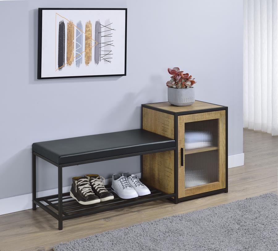 Martino Shoe Storage Entryway Bench with Cabinet Mango and Black view 2