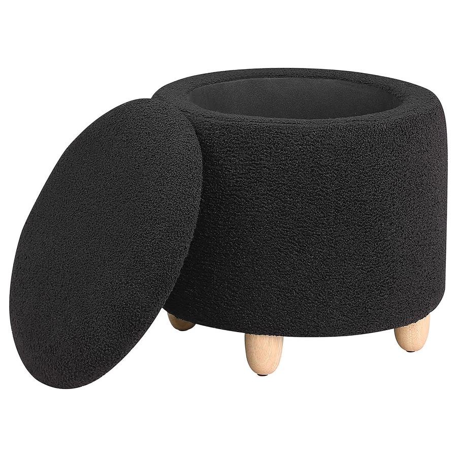 Valia Faux Sheepskin Upholstered Round Storage Ottoman Black view 4