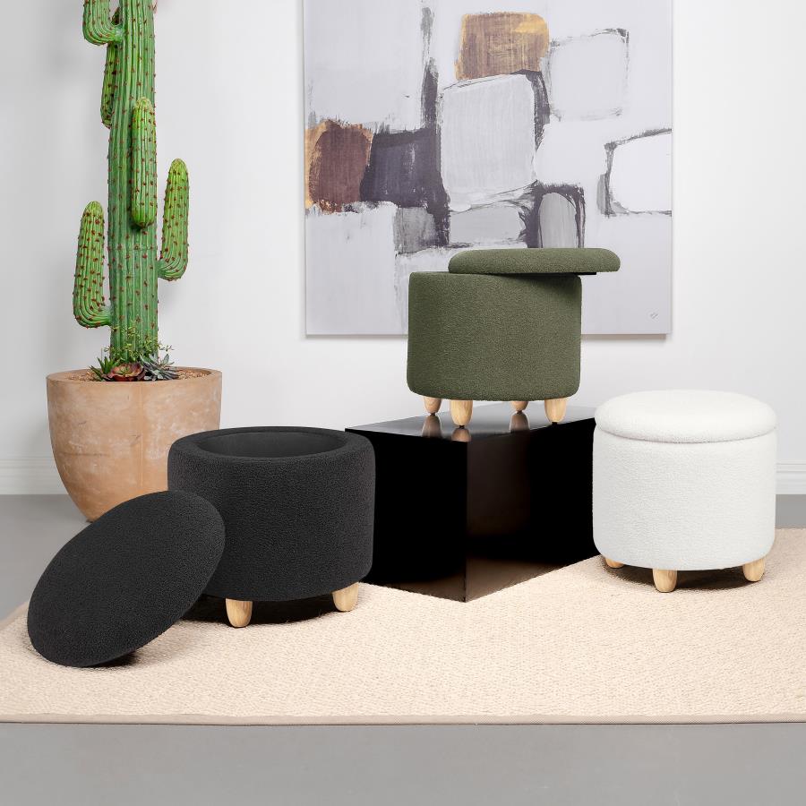 Valia Faux Sheepskin Upholstered Round Storage Ottoman Black view 7