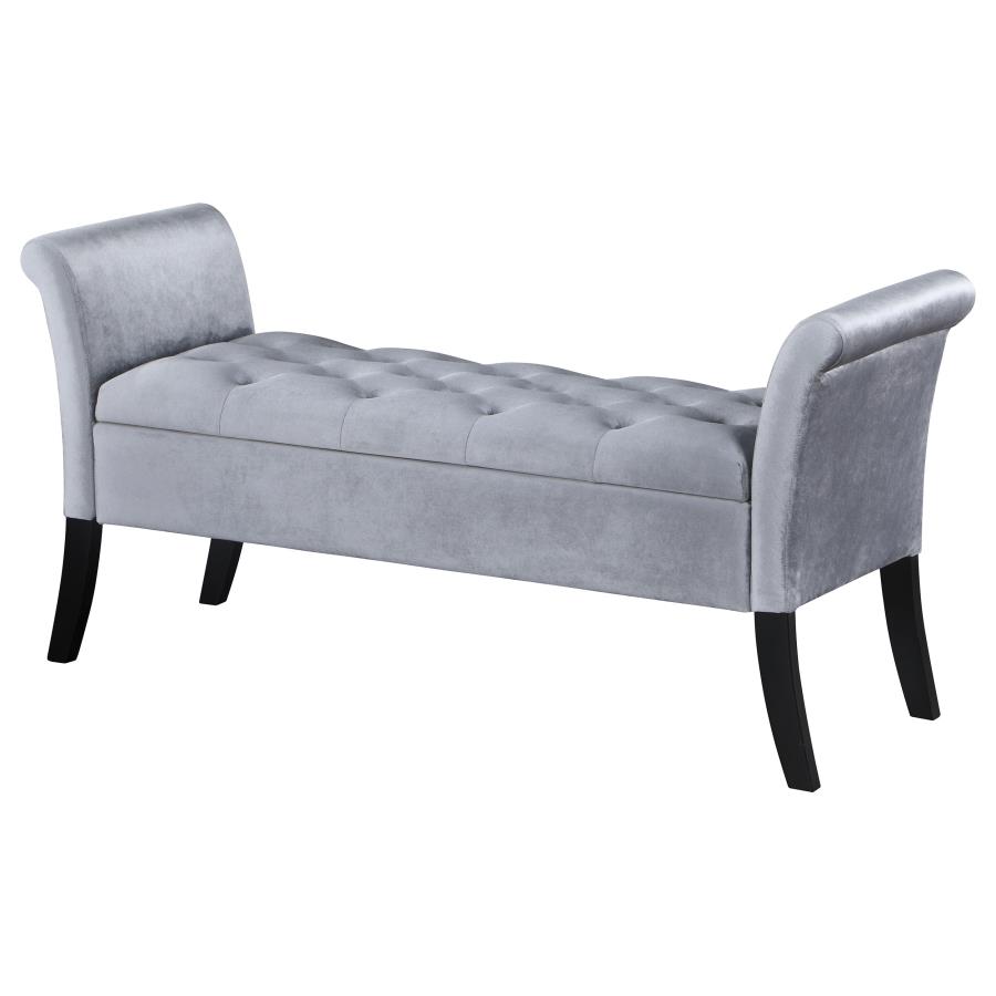 Farrah Velvet Upholstered Rolled Arm Storage Bench Silver view 5