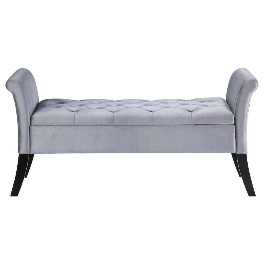 Farrah Velvet Upholstered Rolled Arm Storage Bench Silver view 4