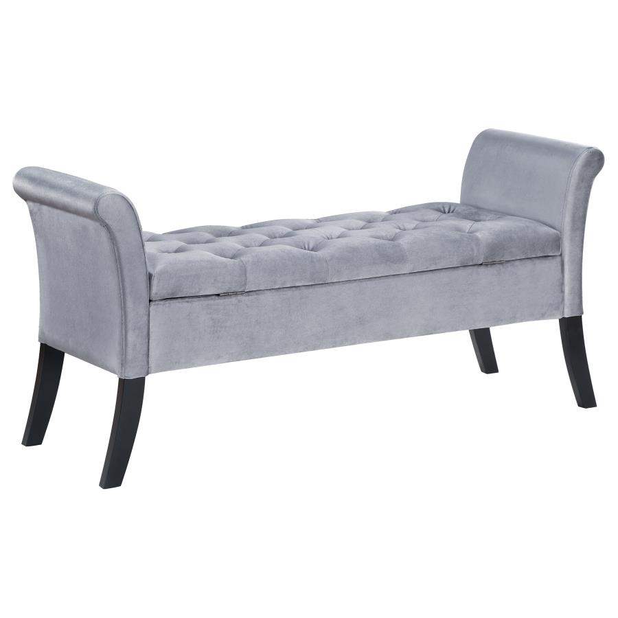Farrah Velvet Upholstered Rolled Arm Storage Bench Silver view 7