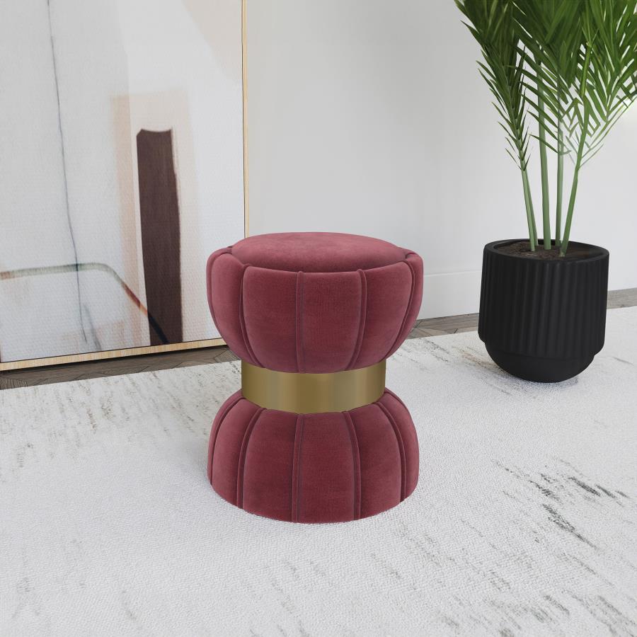 Sora Round Upholstered Ottoman Berry view 2
