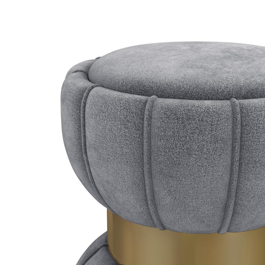 Sora Round Upholstered Ottoman Grey view 4
