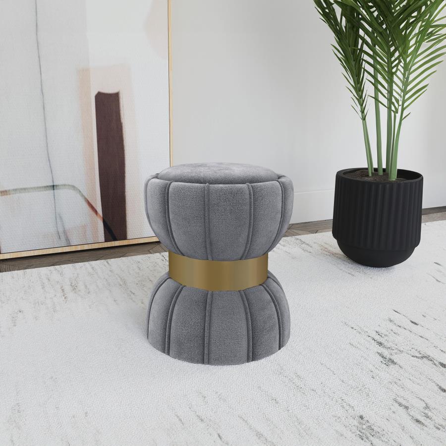 Sora Round Upholstered Ottoman Grey view 2