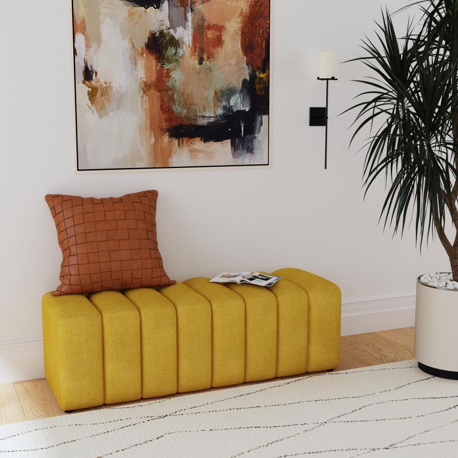 Summer Fabric Upholstered Tufted Accent Bench Mustard Yellow view 2