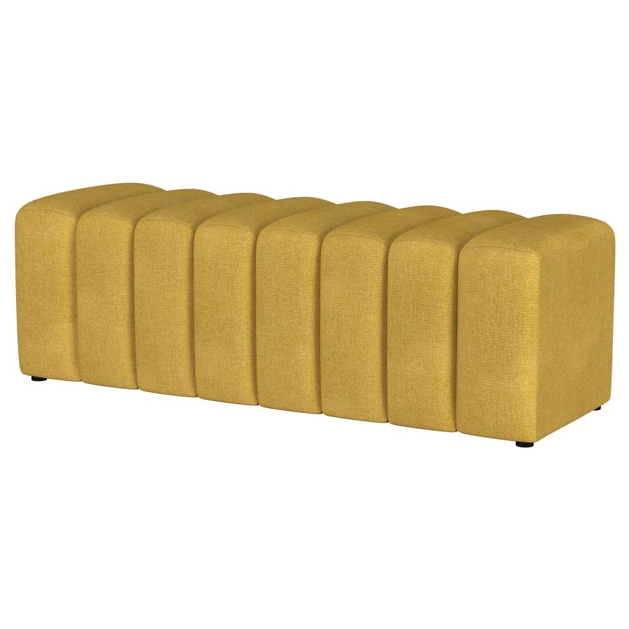 Summer Fabric Upholstered Tufted Accent Bench Mustard Yellow view 4