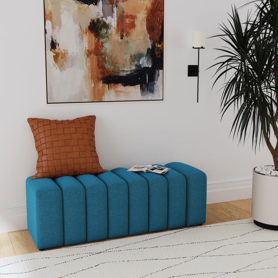Summer Fabric Upholstered Tufted Accent Bench Peacock Blue view 2