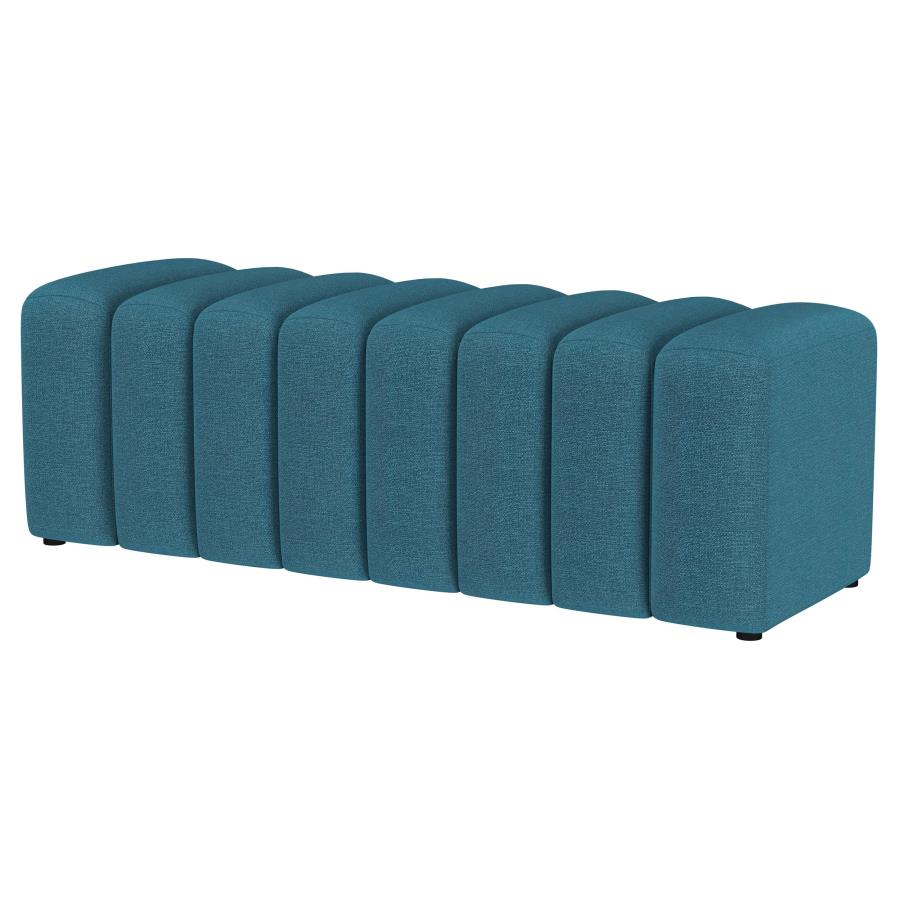 Summer Fabric Upholstered Tufted Accent Bench Peacock Blue view 4