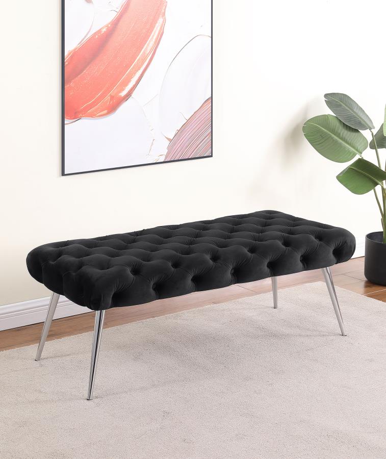Ella Upholstered Tufted Bench Stainless Steel Legs Black view 2