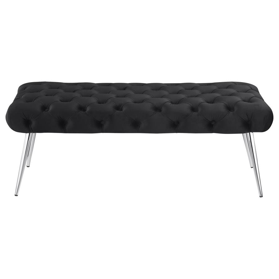 Ella Upholstered Tufted Bench Stainless Steel Legs Black view 3
