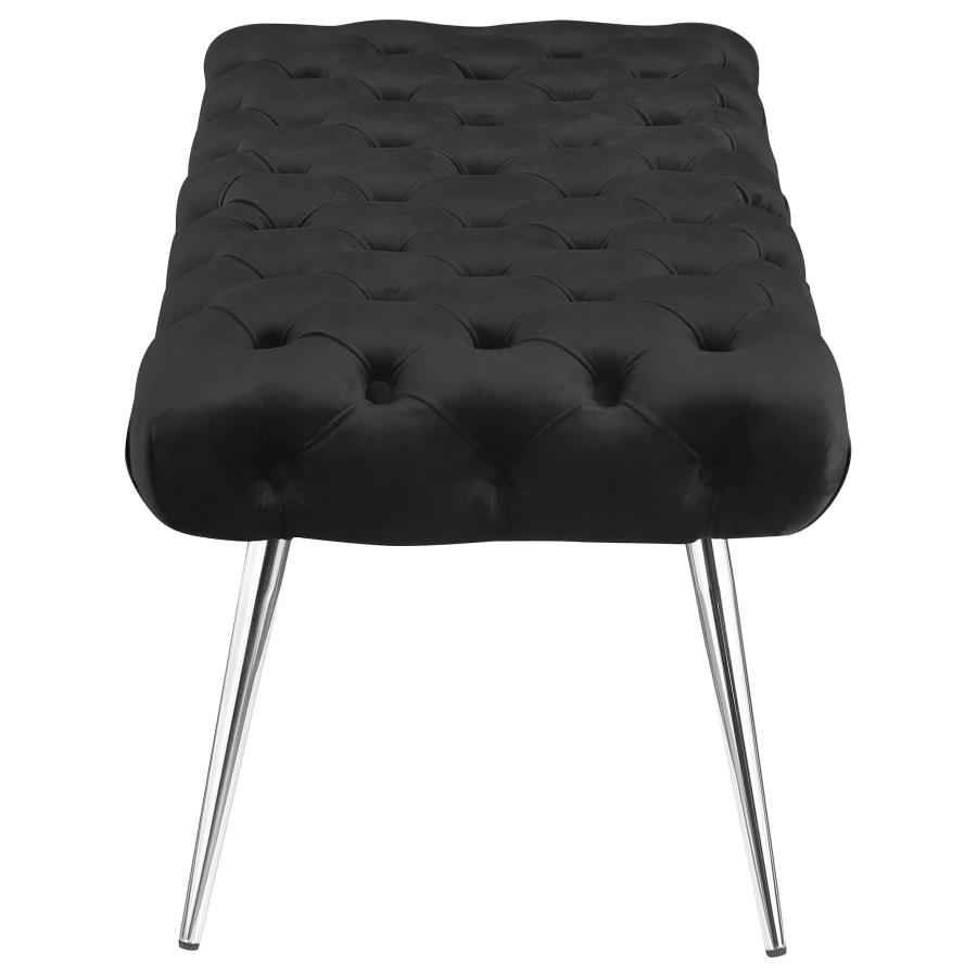 Ella Upholstered Tufted Bench Stainless Steel Legs Black view 4